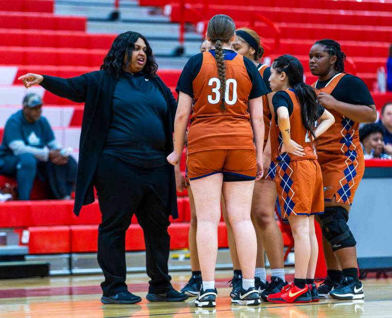 Legacy head coach Tiffany Richardson instructs her players during a timeout against Valley duri ...