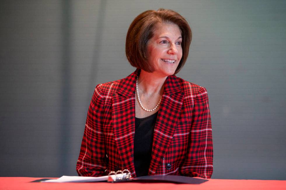 U.S. Sen. Catherine Cortez Masto, D-Nev., listens to different speakers during a roundtable dis ...