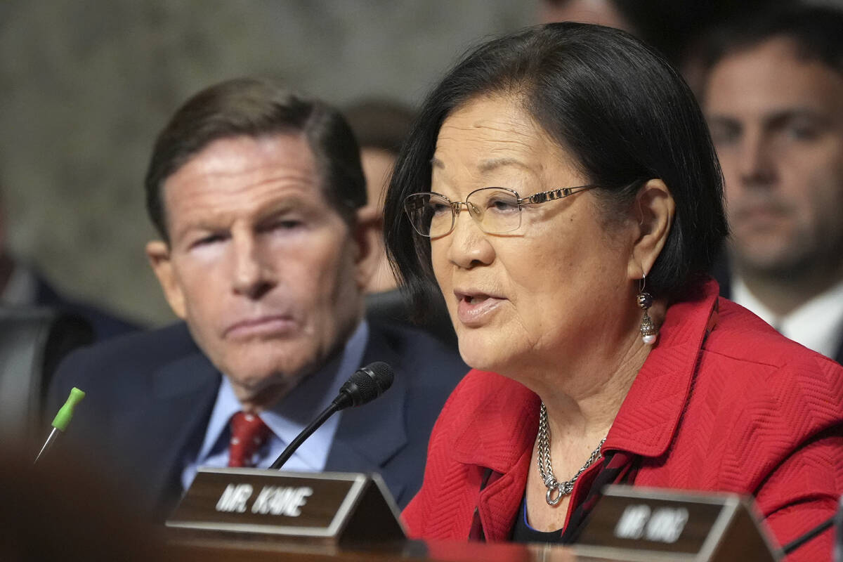 Sen. Mazie Hirono, D-Hawaii, right, speaks at the Senate Armed Services Committee confirmation ...