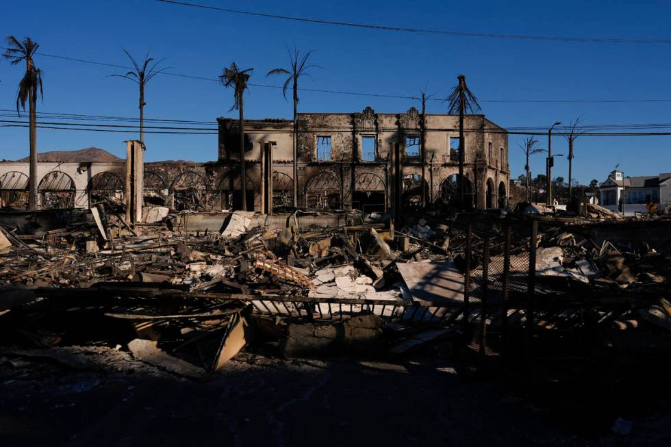 Burned businesses are left behind by the Palisades Fire in the Pacific Palisades neighborhood o ...