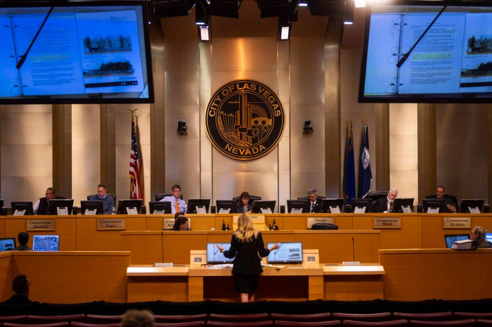 Stephanie Gronauer, representing home developer Lennar, speaks before the Las Vegas Planning Co ...