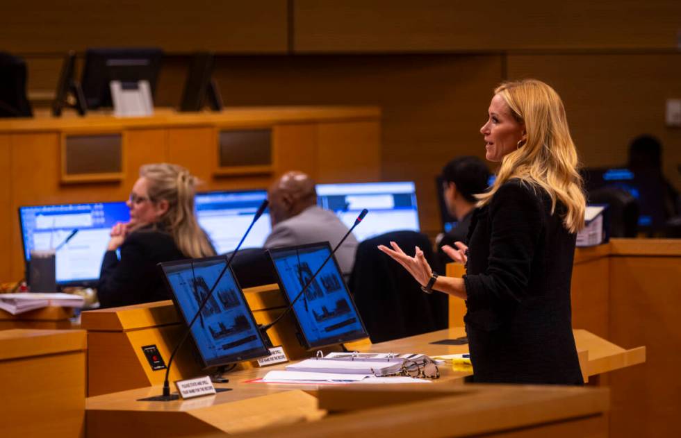 Stephanie Gronauer, representing home developer Lennar, speaks before the Las Vegas Planning Co ...