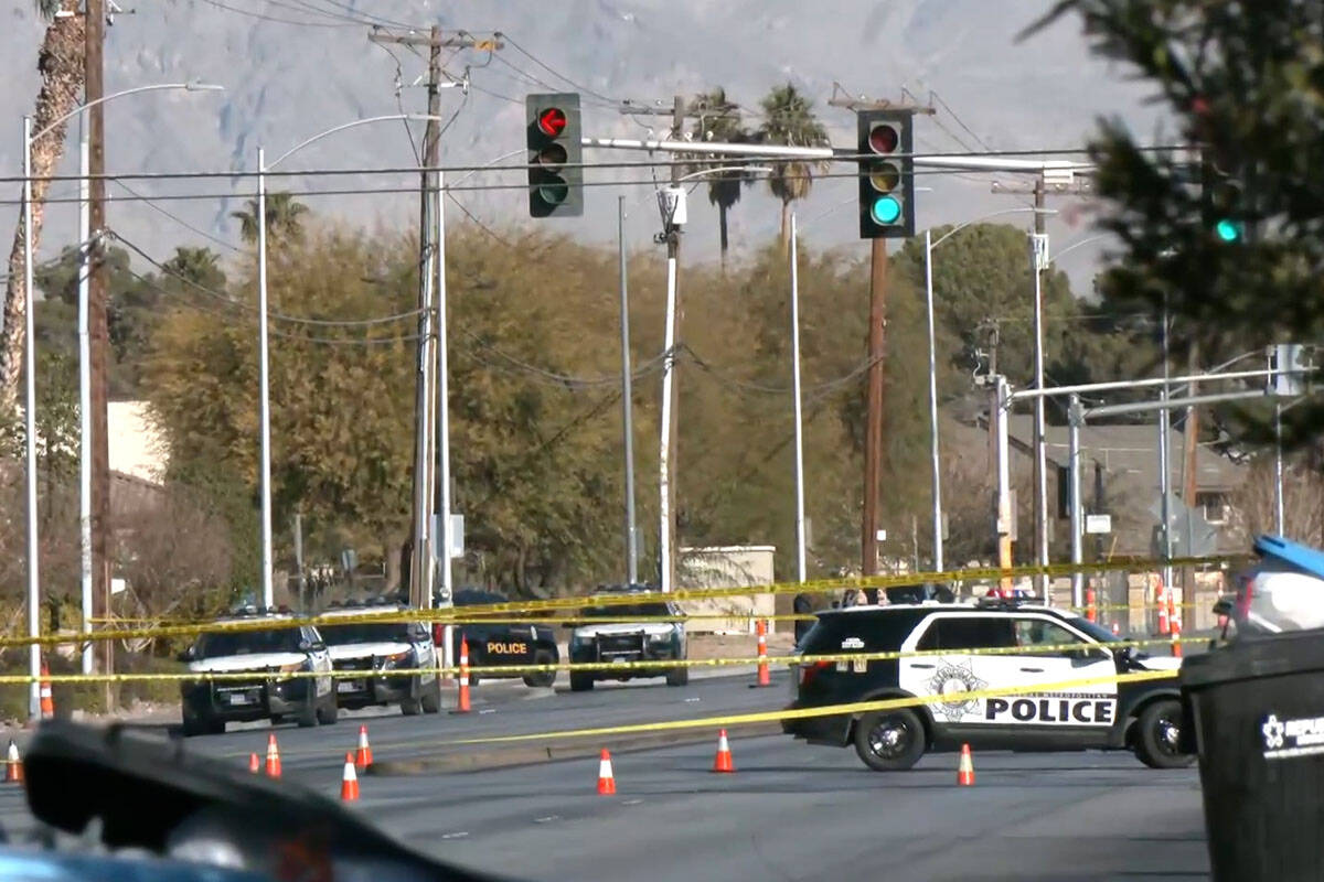 Police investigate a pedestrian’s death Wednesday, Jan. 15, 2025, near North Lamb Boulev ...