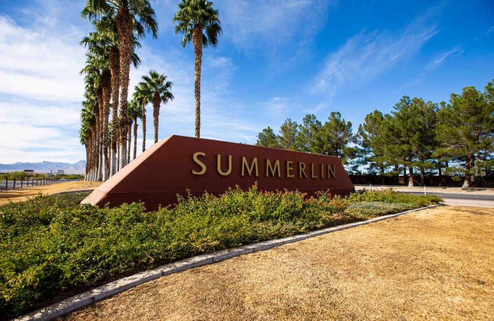 FILE - A sign for Summerlin on Summerlin Parkway near Rampart Boulevard in Las Vegas on Thursda ...