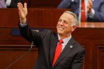 Gov. Joe Lombardo speaks during his State of the State speech at the Legislative Building on We ...