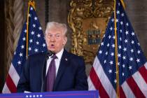 Donald Trump speaks to members of the media during a press conference at Mar-a-Lago on Jan. 7, ...