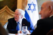 FILE--Republican presidential candidate former President Donald Trump meets with Israeli Prime ...