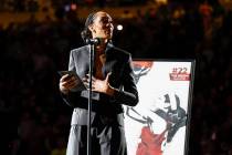 A'ja Wilson attends a ceremony to retire her number before an NCAA college basketball game betw ...