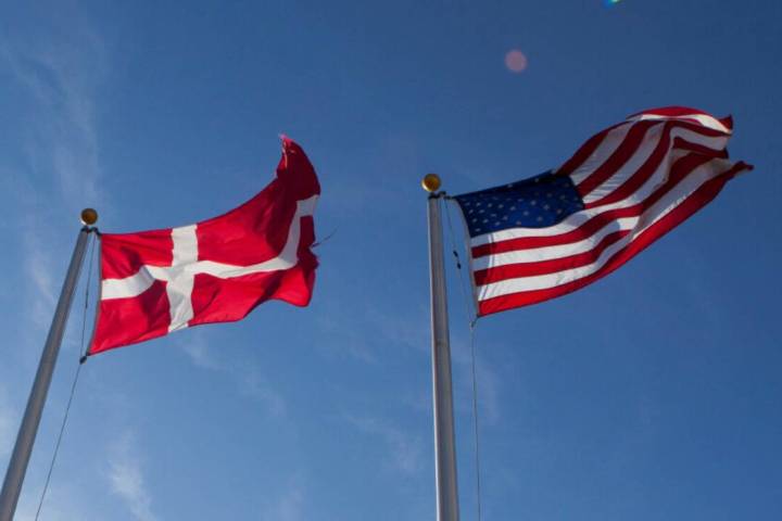 The U.S. and Danish flags fly near Blair, Neb. (AP Photo/Nati Harnik, File)