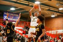 Sierra Vista point guard Jevon Yapi (1) shoots a jump shot during a Class 4A boys basketball st ...