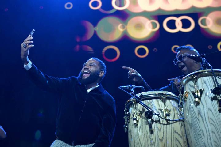 Anthony Anderson and Philip Bailey of Earth Wind & Fire are seen onstage for the finale as Keep ...