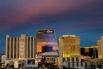 The downtown Las Vegas skyline at dusk on Wednesday, Oct. 20, 2021, in Las Vegas. (Las Vegas Re ...