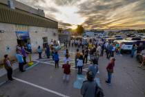 Nye County Commissioner Bruce Jabbour speaks to attendees as they gather outside the Amargosa V ...