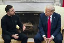 President Donald Trump, right, meets with Ukrainian President Volodymyr Zelenskyy in the Oval O ...