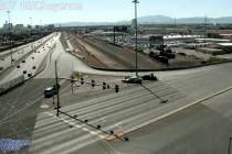 Nevada Highway Patrol investigate a fatal crash on the Cheyenne Road overpass over Interstate 1 ...