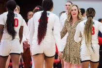 Lady Rebels head coach Lindy La Roque coaches her team during an NCAA women’s basketball ...