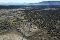 An employee stands near the Thacker Pass mine site on April 24, 2023, near Orovada, Nev. (AP Ph ...