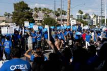 Clark County Education Association teachers union members protest outside CCSD’s Greer E ...